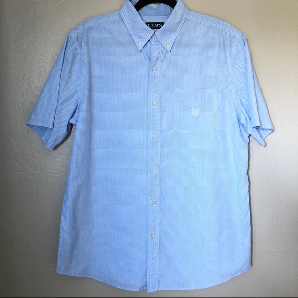 CHAPS Blue Short Sleeve Button Down Collar Shirt L - Picture 3 of 7